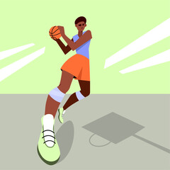 A handsome young tennis player kicks the ball. Dark-skinned athlete in a flat cartoon style. Illustration in gentle colors for a poster, poster.