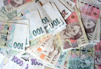 Fototapeta na wymiar Mix of Czech crowns, different banknotes