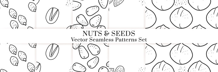Nuts and seeds vector pattern. Outline hand drawn design