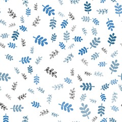 Light BLUE vector seamless doodle background with leaves, branches. An elegant bright illustration with leaves and branches. Template for business cards, websites.