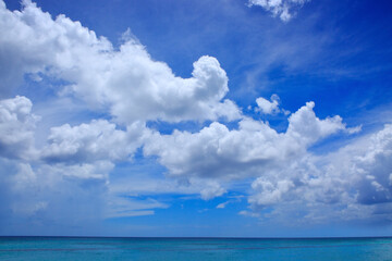 Caribbean sea and clouds sky. Travel background.