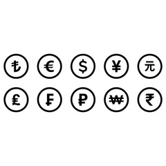 currency popular in the world icon vector symbol of finance isolated illustrations white background