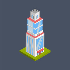 Graphic mall, Bank building, Isometric 3D illustration.