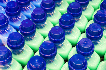 Liquid soap in plastic bottles. Trade in liquid soap