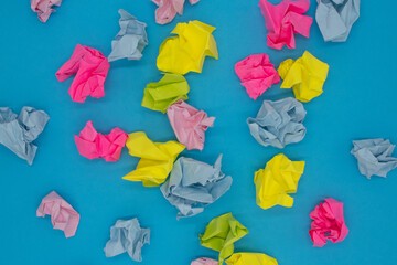 Creativity inspiration, ideas concepts with paper mint ball on a blue colored background.