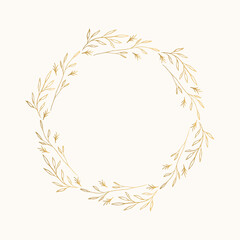 Golden fancy wreath. Ornate floral border. Circle frame. Vector isolated illustration. - 364682781
