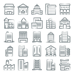  Buildings Icons in Modern Linear Style Pack 