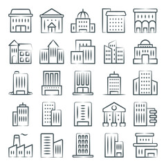 
Buildings Icons in Modern Linear Style Pack 
