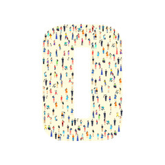Large group of people in letter O form. People font. Clean vector font. Vector