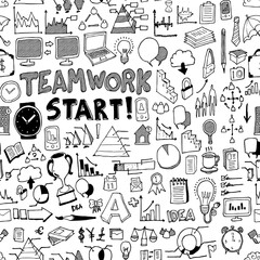 Business doodle background seamless pattern. Drawing vector illustration hand drawn eps10