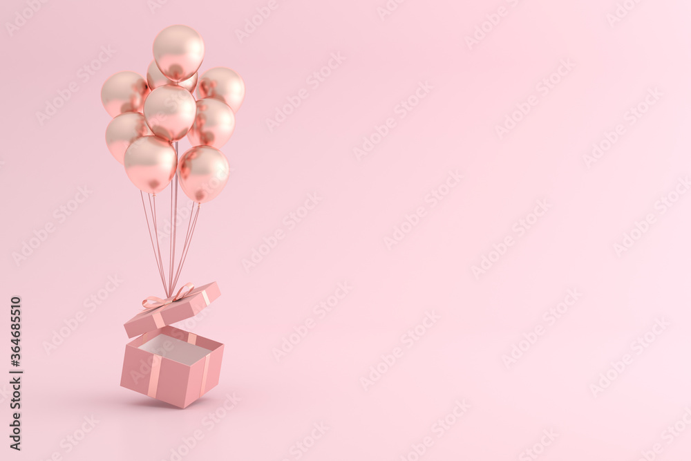 Aufkleber mock up of gift box and balloons in minimal style. 3d rendering.