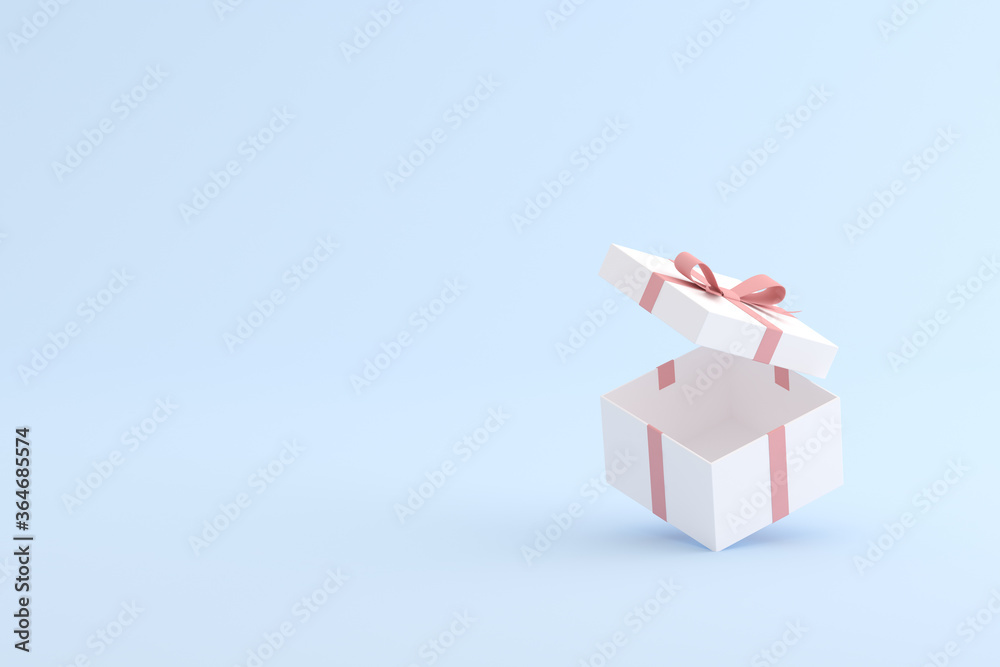 Poster mock up of gift box on blue background. 3d rendering.