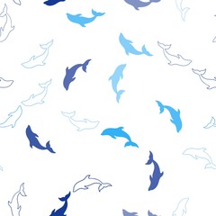 Light BLUE vector seamless pattern with sea dolphins. Isolated sea dolphins on white background. Natural design for wallpapers.