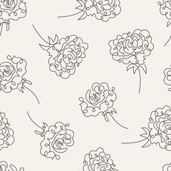 Seamless floral pattern with outline roses on beige background