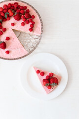 Raspberry dessert, cheesecake with fresh raspberries. Healthy eating