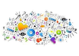 Obraz premium sfondo, icone, simboli, strumenti musicali, musica, concerto 