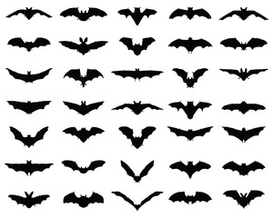 Black silhouettes of bats on a white background