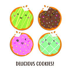 Cute happy various flavor of cookies vector design
