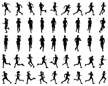 Black silhouettes of runners on a white background