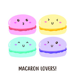 Cute happy colorful macarons vector design