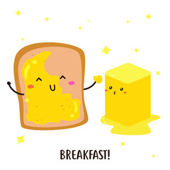 Cute happy bread and butter vector design