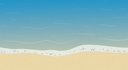 Naklejka premium Summer holiday on the bach. Ocean waves background. Seashore with sand and blue water. - Vector illustration