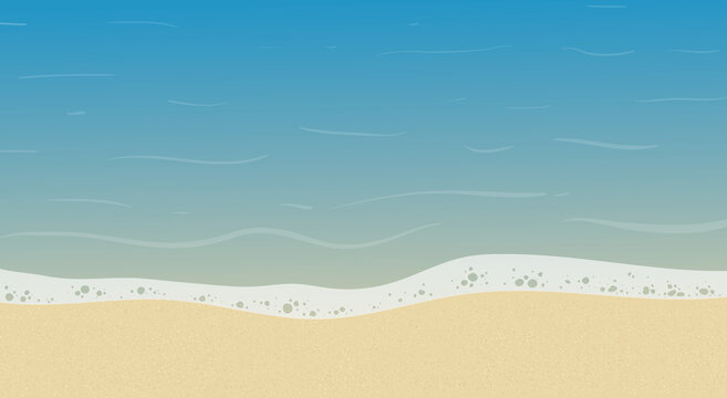 Summer holiday on the bach. Ocean waves background. Seashore with sand and blue water. - Vector illustration