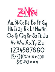 English, original display font. Vector. Author's alphabet. A complete set of signs, numbers, capital and lowercase Latin letters. It can be used in design and logos. Awesome font.