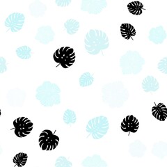 Light BLUE vector seamless abstract backdrop with flowers, leaves. Creative illustration in blurred style with leaves, flowers. Template for business cards, websites.