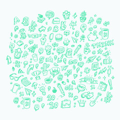Set of icons on the theme of business and finance. Vector. Web icons in doodle style. All elements are isolated on a white background. Fashionable style.