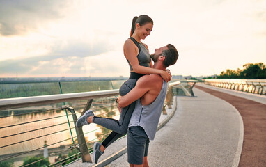 Couple doing sport on the street