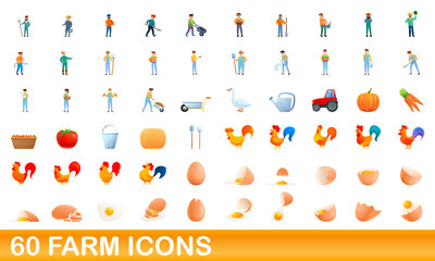 60 farm icons set. Cartoon illustration of 60 farm icons vector set isolated on white background