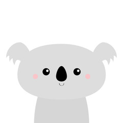 Obraz na płótnie Canvas Cute koala bear. Kawaii cartoon character. Funny head face. Pink cheeks. Happy Valentines Day. Baby greeting card template. Notebook cover, tshirt. White background. Flat design.
