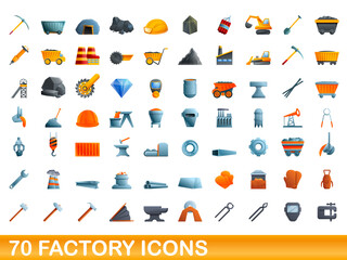 70 factory icons set. Cartoon illustration of 70 factory icons vector set isolated on white background