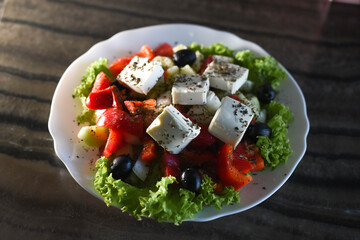 salad, food, tomato, healthy, lettuce, meal, vegetable, vegetables, cheese, greek, dinner, plate, fresh, white, green, diet, tomatoes, vegetarian, appetizer, olive, isolated, cuisine, onion, pepper, g