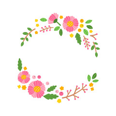 Floral wreath vector clipart. Beautiful wreath design with flowers, leaves, tree branches isolated on white background