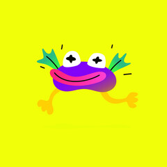 Illustration of a cute, lovely monster character. Vector. Mascot for the company. Abstract creature. Character is isolated on a yellow background. Children's cartoon image, lively drawing of a monster