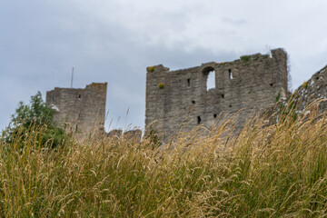Visby old town wall. Photo of medieval architecture. Gotland. Sweden