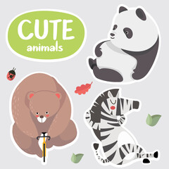 Animals in cartoon style. Vector illustration of animal , panda, zebra, bear.