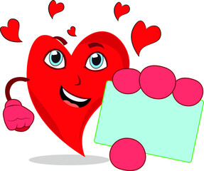 lovely heart funny character presenting a blank card illustration
