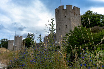 Visby old town wall. Photo of medieval architecture. Gotland. Sweden