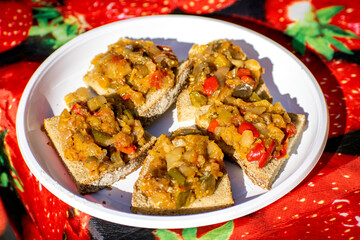 sandwiches with vegetables on a plate close-up