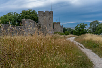 Visby old town wall. Photo of medieval architecture. Gotland. Sweden