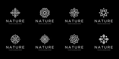 Set collection flower logo design line art. Can be used for beauty salons, decorations, boutiques, spas, yoga, cosmetic and skin care products. premium business card vector