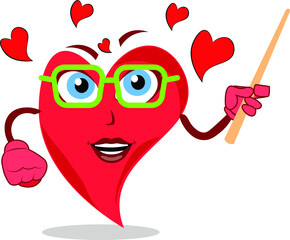 artwork of a nurse funny heart action character teaching with glass on eye