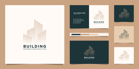 building logo design inspiration. Symbol for construction, apartment, architecture with business card template