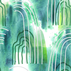 Abstract Seamless Pattern. Watercolor Background with Geometric Elements.