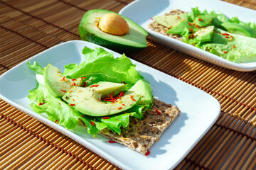 avocado sandwich, healthy food menu concept. food background. top view.