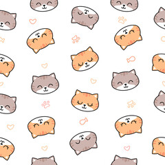 Hand drawn cute little cat seamless pattern