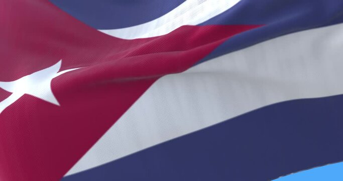Cuba flag waving at wind in slow, loop